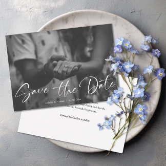 Reserve A Data Elegante Foto Preto e Branco Casamento Script