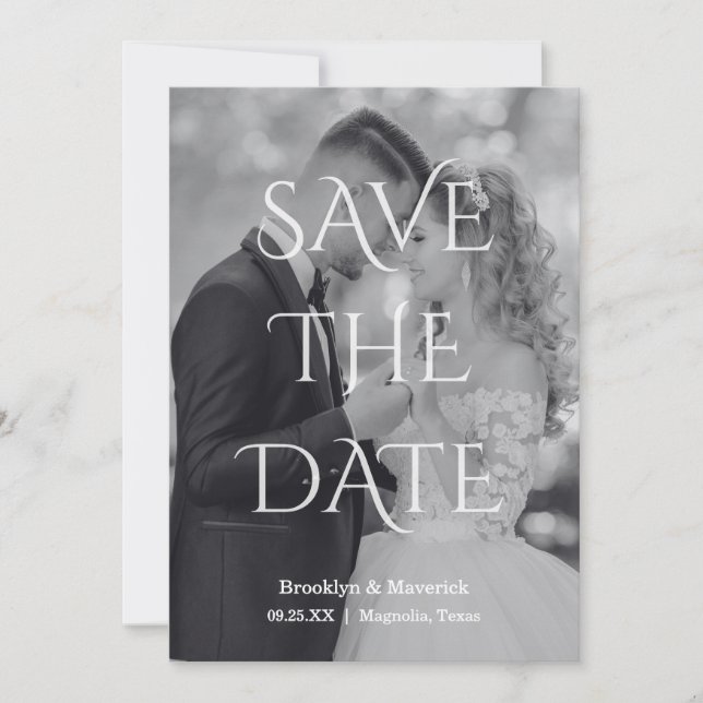 Reserve A Data Elegante Foto Preto e Branco para Save The Date (Frente)