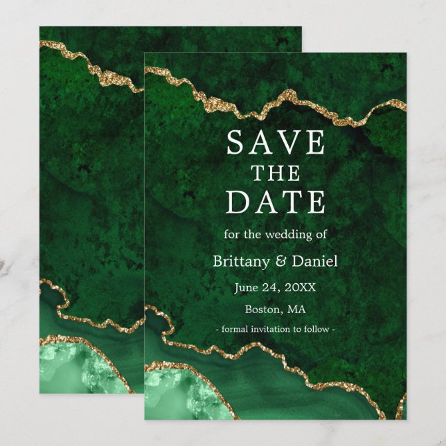 Reserve A Data Elegante Geodo de Ágata Mármore Verde Dourado em A (Frente/Verso)