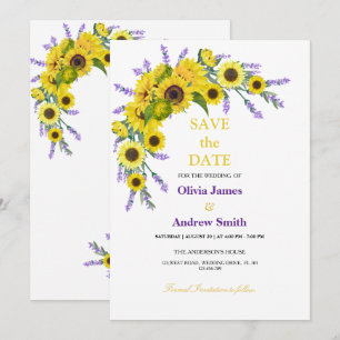 Reserve A Data Elegante Girassol e Lavanda Casamento Salve a Data