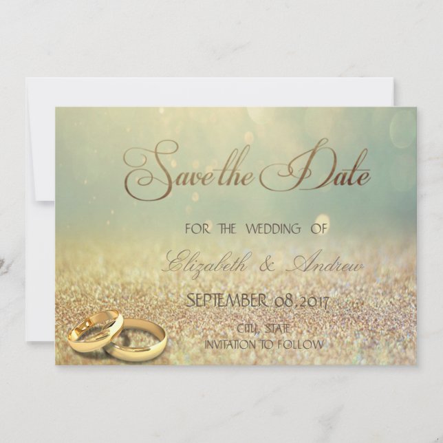 Reserve A Data Elegante Glitter Bokeh,Rings Wedding Salvar data (Frente)