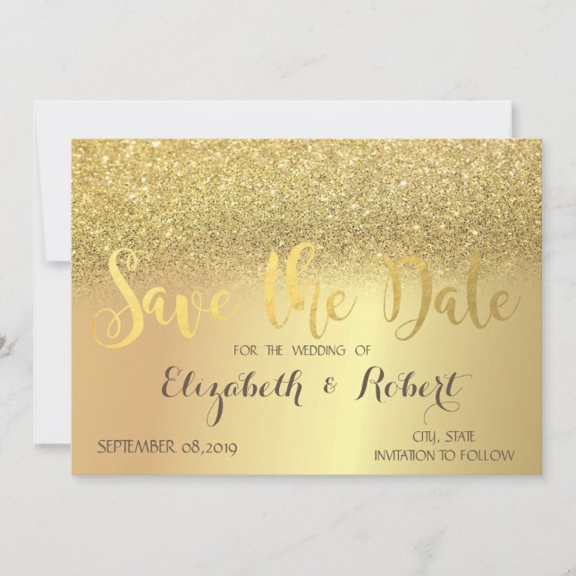 Reserve A Data Elegante Glitter Dourado Bokeh Salvar A Data (Frente)