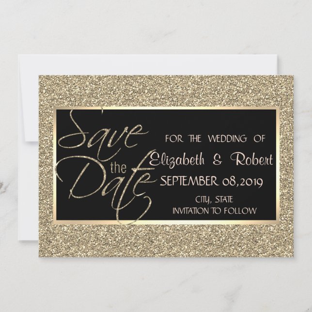 Reserve A Data Elegante Glitter Dourado Salve A Data (Frente)