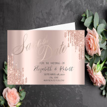 Elegante Glitter Rosa Dourado Gotas Salve A Data