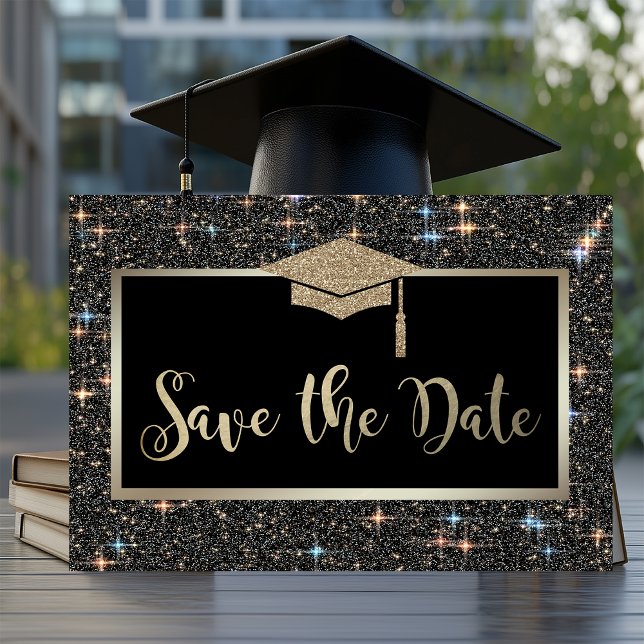 Reserve A Data Elegante Graduação com Brilho Preto Salve a Data (Criador carregado)