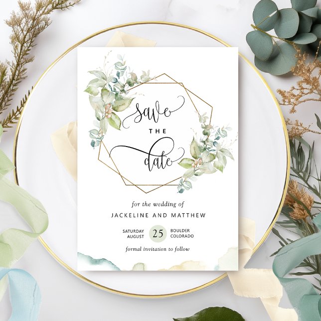Reserve A Data Elegante Greenery e Watercolor Wedding (Criador carregado)