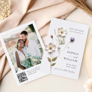 Reserve A Data Elegante Impressão Pressionada Flores Boho Pastel 