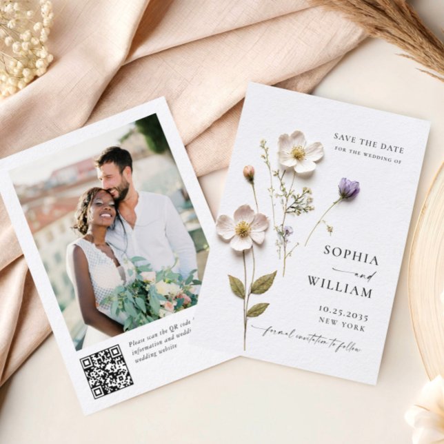 Reserve A Data Elegante Impressão Pressionada Flores Boho Pastel  (Criador carregado)