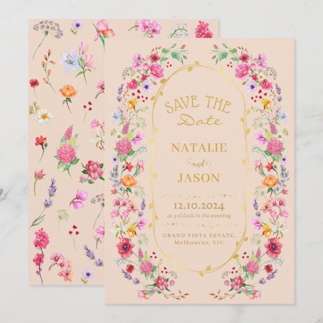 Reserve A Data Elegante Jardim de Casamento de Primavera com Camp (Frente/Verso)