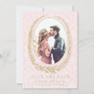 Reserve A Data Elegante Laurel Wreath   Foto rosa Damask