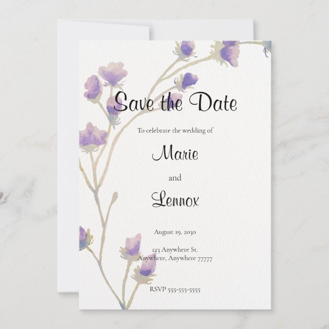 Reserve A Data Elegante Lavanda & Vinha Floral Roxa Salve a Data (Frente)