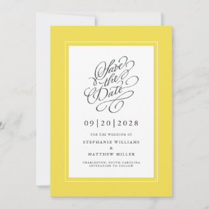 Reserve A Data Elegante Letra de Caligrafia de Casamento Amarela