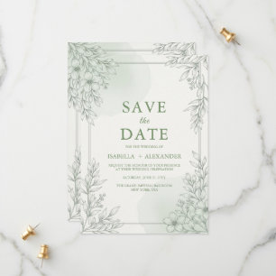 Reserve A Data Elegante Linha de Arte Floral de Salvia para Save