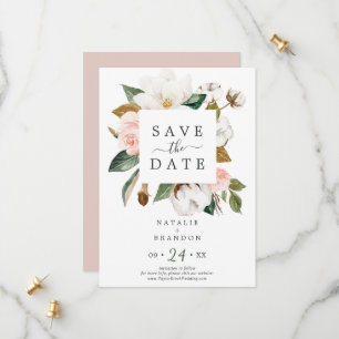 Reserve A Data Elegante Magnolia White Save the Date Card