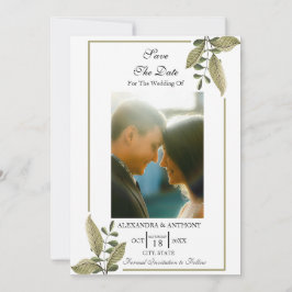 Reserve A Data Elegante Minimalista Save The Date com Folhagens