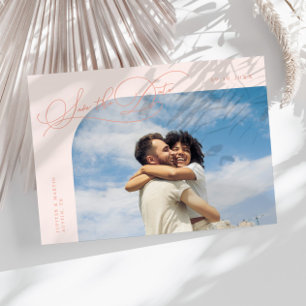 Reserve A Data Elegante Moldura Curva de Pêssego com Foto em Letr