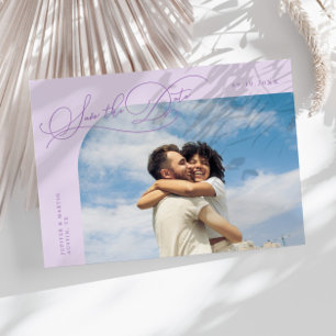 Reserve A Data Elegante Moldura Curva Lilás Foto Script