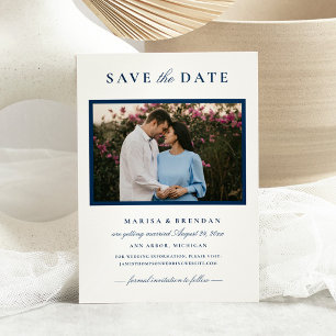 Reserve A Data Elegante Moldura de Foto Azul Marinho Casamento