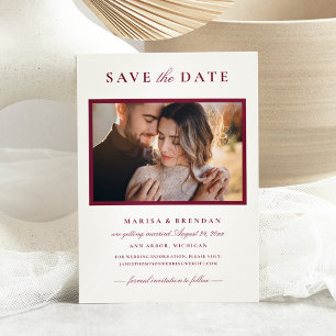 Reserve A Data Elegante Moldura de Foto Vermelho Merlot Casamento