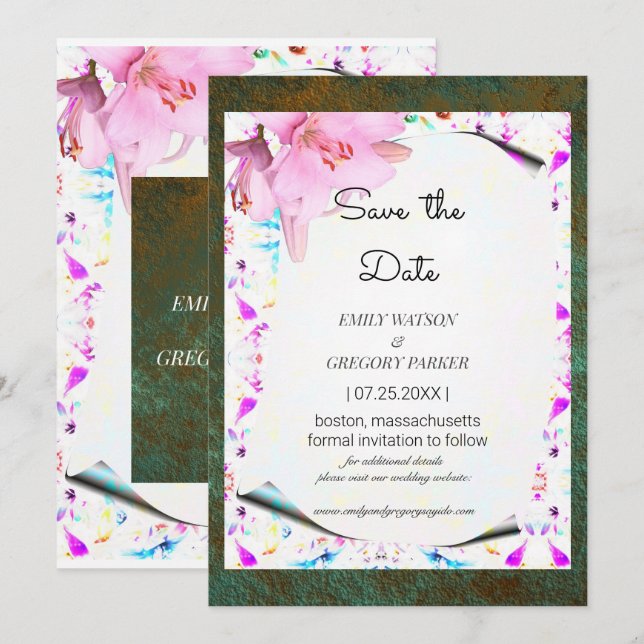 Reserve A Data Elegante moldura floral com fundo de pátina grunge (Frente/Verso)