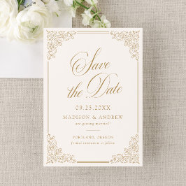 Reserve A Data Elegante Moldura Ornata Dourada Casamento Antigo