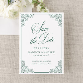 Reserve A Data Elegante Moldura Verde Ornata Casamento Antigo