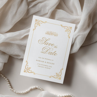 Reserve A Data Elegante Moldura Vintage Dourada Casamento Muçulma