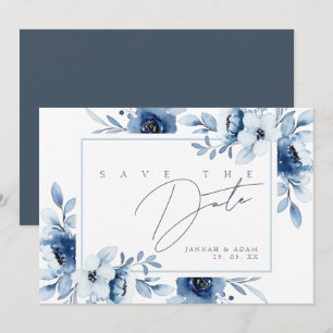 Reserve A Data Elegante Monograma de Moldura Floral Azul