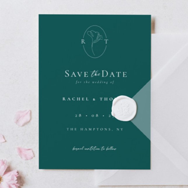 Reserve A Data Elegante Monograma Floral Casamento Emerald (Criador carregado)