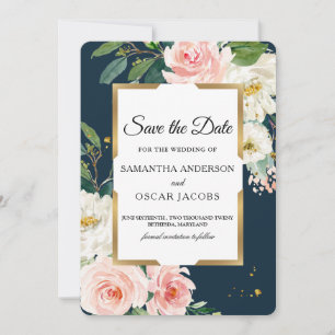 Reserve A Data Elegante Naval e Floral Rosa Bege