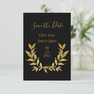 Reserve A Data Elegante negro Dourado Folha Moderna Minimalista