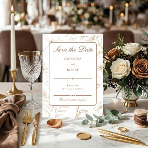 Reserve A Data Elegante Noiva Arte de Linha Floral Mocha