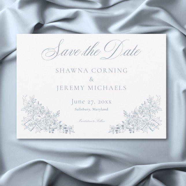 Reserve A Data Elegante Noiva Azul com Chinoiserie de Natureza e  (Elegant Blue Chinoiserie Nature & Birds Wedding Save The Date)