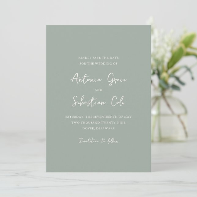 Reserve A Data Elegante Noiva Verde Moderno Casamento (Em pé/Frente)