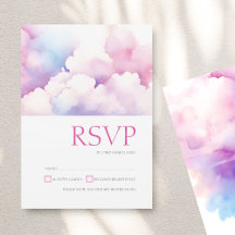 Elegante Nuvens Aquarela Rosa Azul Casamento RSVP