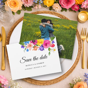 Reserve A Data Elegante Ousado Aquarela Colorida Floral Casamento