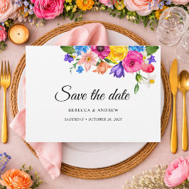 Reserve A Data Elegante Ousado Colorido Casamento Floral Aquarela