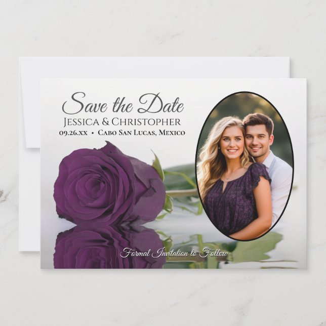 Reserve A Data Elegante Plum Purple Rosa com Casamento de Foto Ov (Frente)