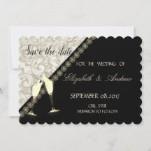 Elegante Preto, Damasco Casamento Salve a data