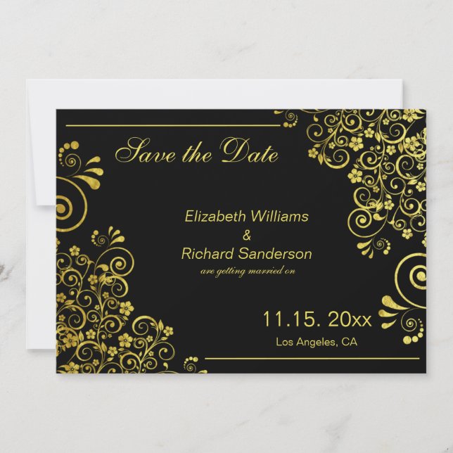 Reserve A Data Elegante Preto  Dourado Salvar a Data  Casamento (Frente)