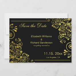 Reserve A Data Elegante Preto Dourado Salve a Data Casamento