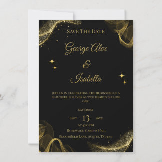 Reserve A Data Elegante Preto e Dourado Sparkle Salve a placa de