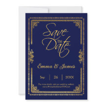 Elegante Quadro de Casamento Azul Marinho e Dourad