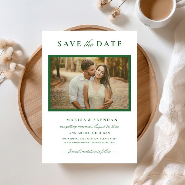 Reserve A Data Elegante Quadro de Foto Verde Floresta Casamento (Criador carregado)