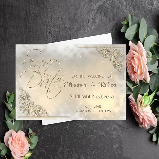 Reserve A Data Elegante Quadro Dourado Chic Salvar a Data (Criador carregado)