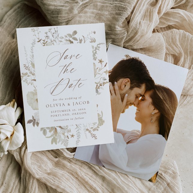 Reserve A Data Elegante Quadro Floral Vintage Foto Casamento (Criador carregado)