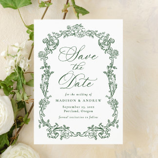 Reserve A Data Elegante Quadro Floral Vitoriano Verde Casamento
