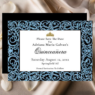 Reserve A Data Elegante Quinceanera com Trabalho em Rolo Azul Cla