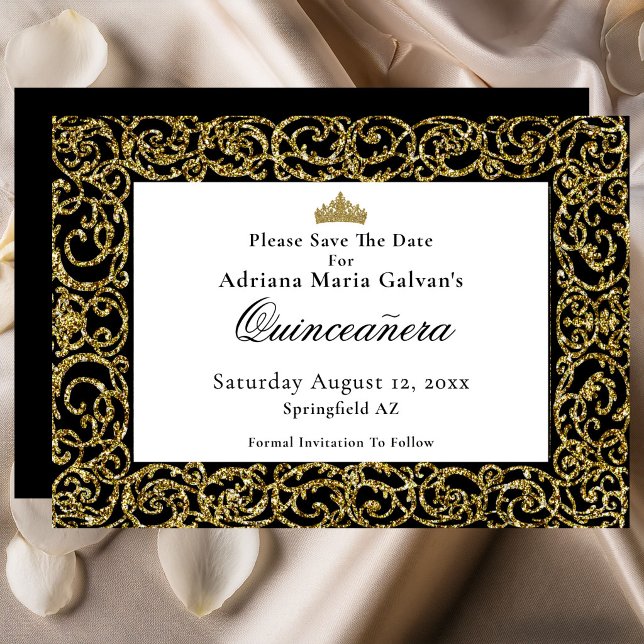 Reserve A Data Elegante Quinceanera com Trabalhos em Ouro Save Th (Criador carregado)