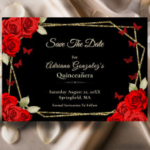 Elegante Quinceanera Rosas Vermelhas Douradas e Pr